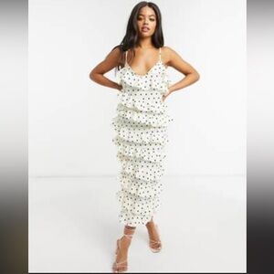 In The Style x Lorna Luxe all over frill maxi slip dress in polka dot